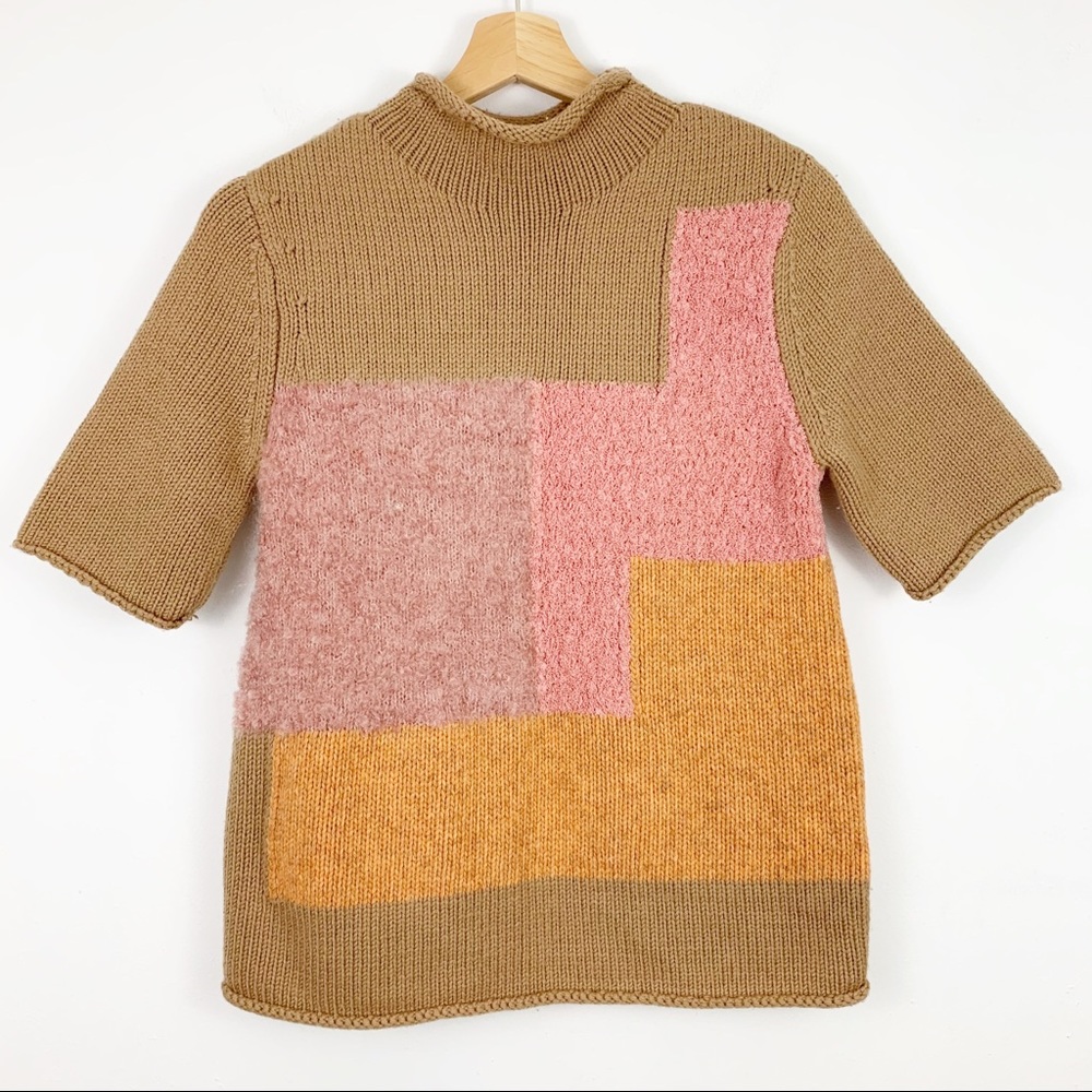 COS Colorblock Mixed Media Sweater M Pastel Tan